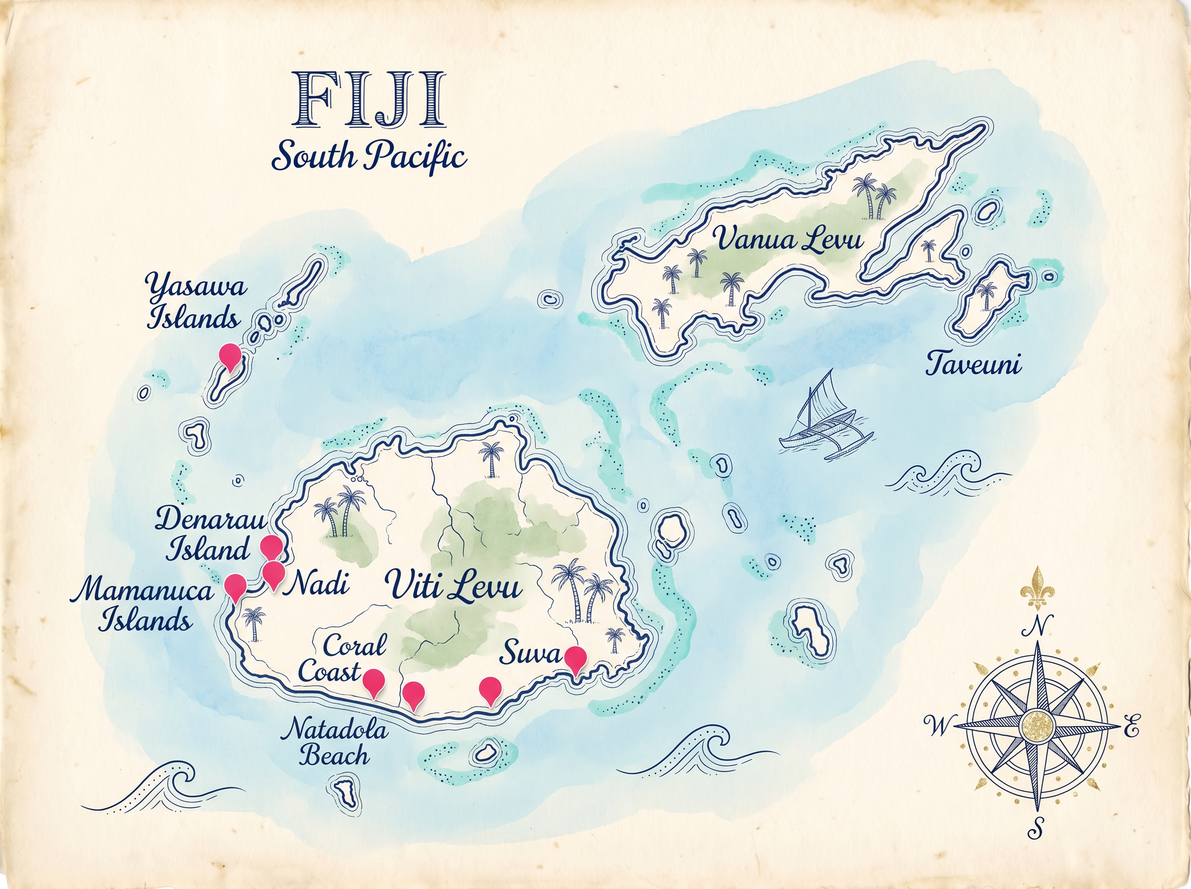 Fiji illustrated atlas map